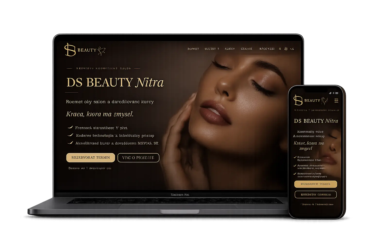 Webová stránka DS Beauty Nitra na laptope a mobile – tvorba webu Clarix Web Studio Nitra